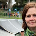 Justine Peberdy with play equipment at Ledbury Recreation ground